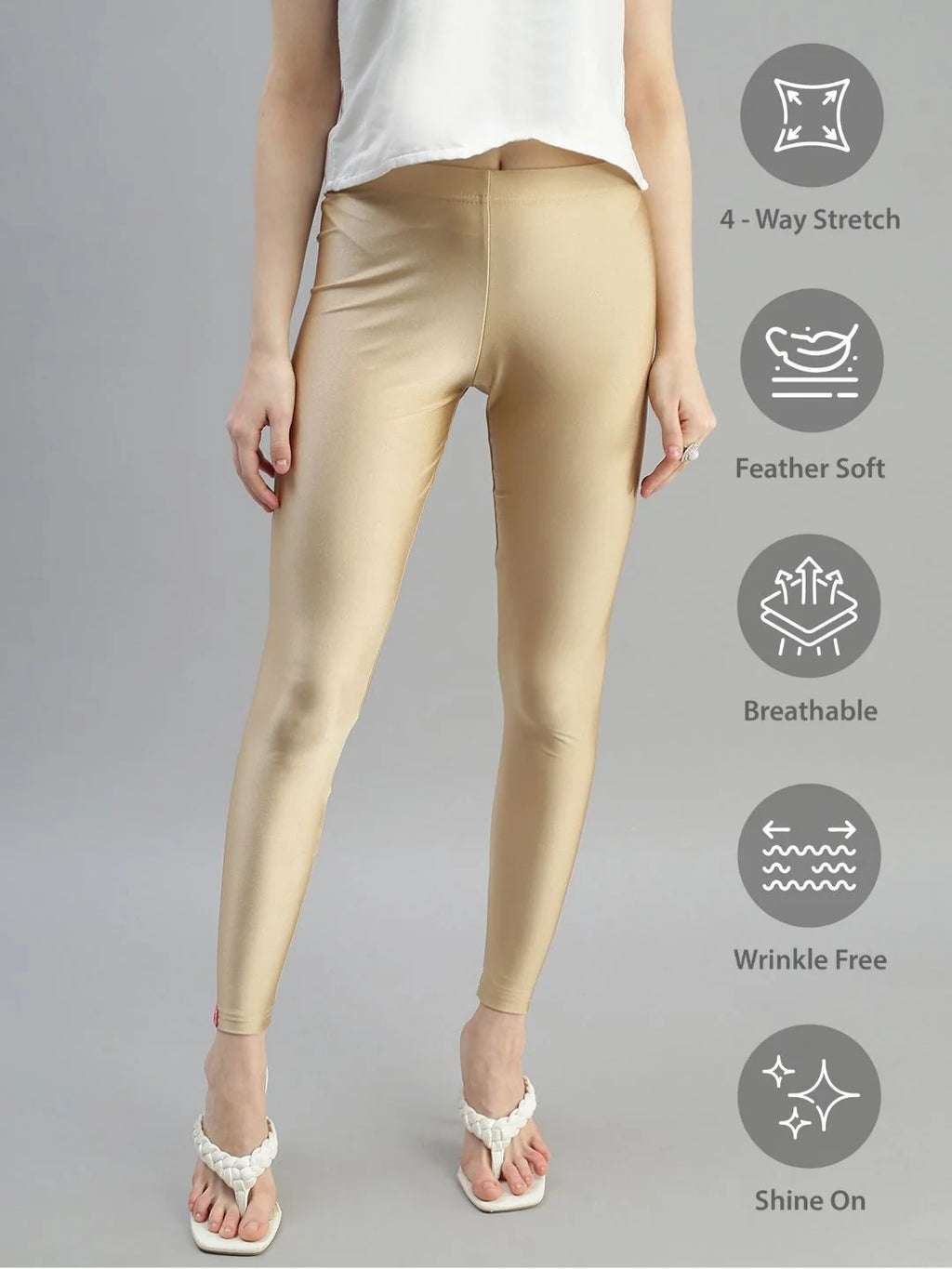 SHIMMER ANKLE-FIT LEGGINGS - LIGHT GOLD